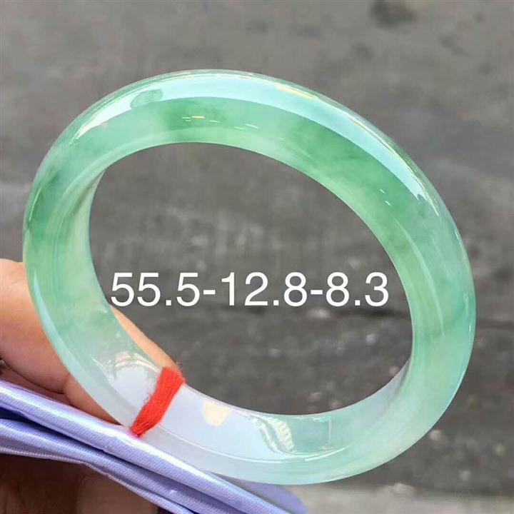 冰飘花手镯 圈口55*12.8-8.3 冰透水润 飘花灵动 清爽